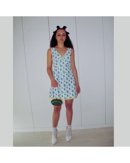 Couture to Your Door Blue Mini Floral Babydoll Mod Dress