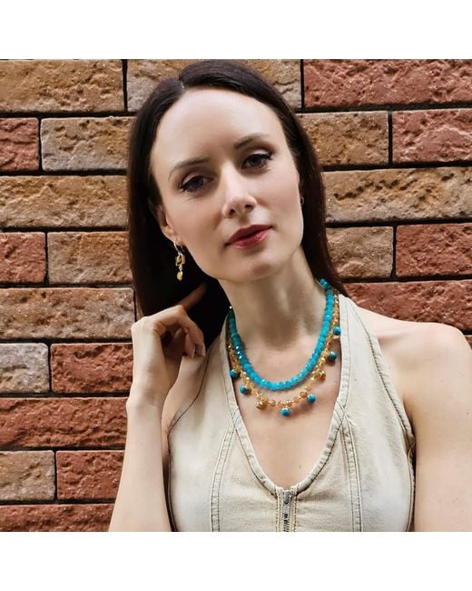 Farra Blue And Jade Double Layers Statement Necklace