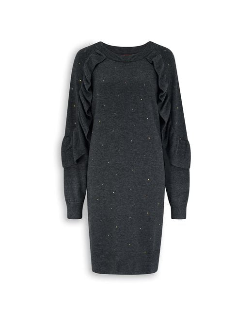 Maison Wanda Gray Dropped Ruffle Dress