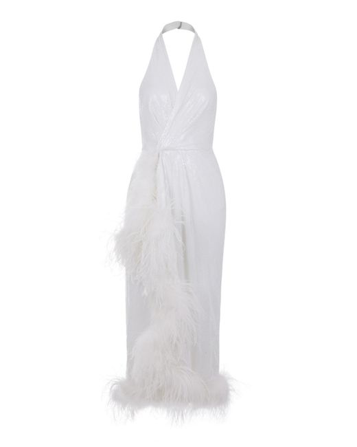 Nocturne White Sequined Feather Boa Mini Dress