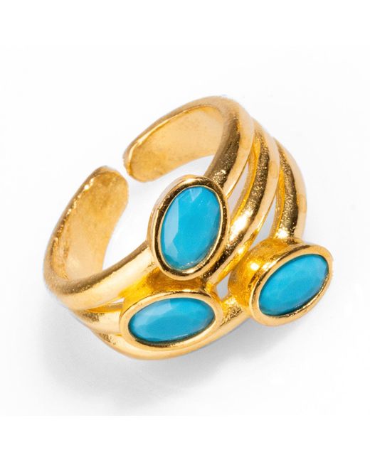 Ebru Jewelry Metallic Trio Gemstone & Stylish Adjustable Cocktail Ring