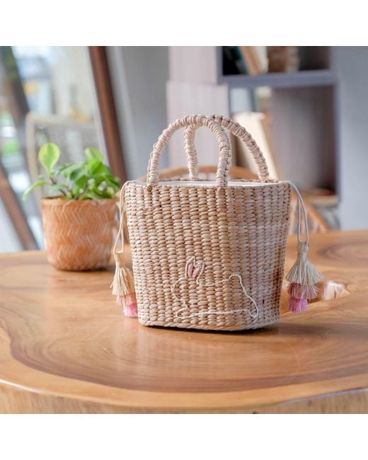 LIKHÂ Natural Mini Tote Bag With Embroidered Bunny