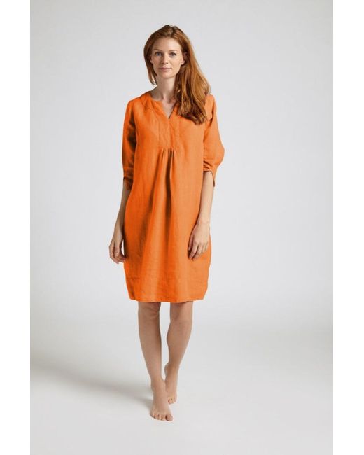 NoLoGo-chic Orange Life Style Easy Lightweight Linen Tunic Dress Satsuma