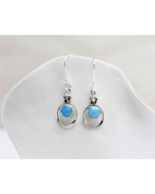 Isla Silver Blue Sterling Fire Opal Earrings With Flower Detail