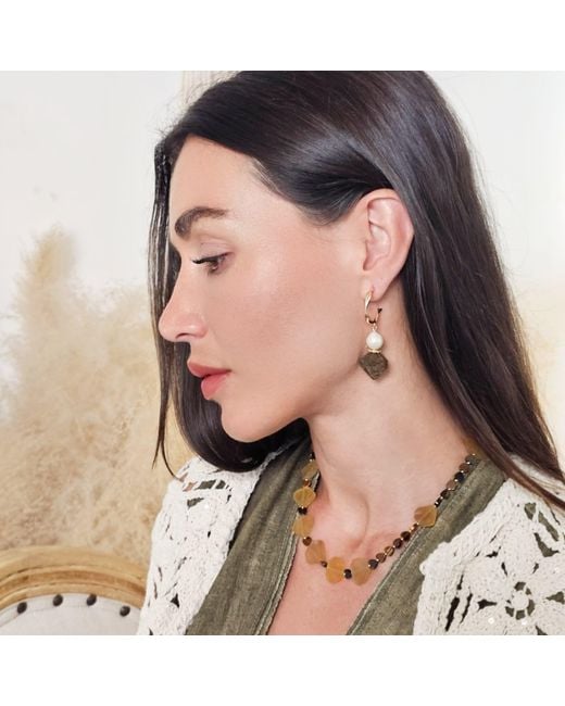 Farra Metallic Citrine And Heart-Shaped Tiger-Eye Stone Necklace