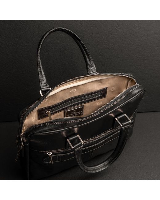 Time Resistance Black Leather Briefcase Laptop Bag