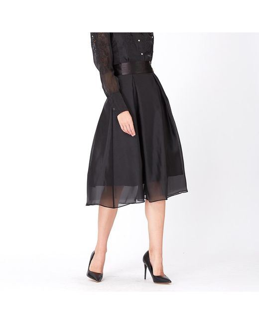 Smart and Joy Blue Flared Organza And Satin Skirt