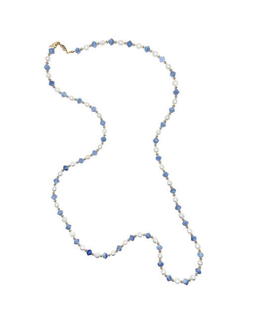 Farra Blue Freshwater Pearls With Jade Long Necklace