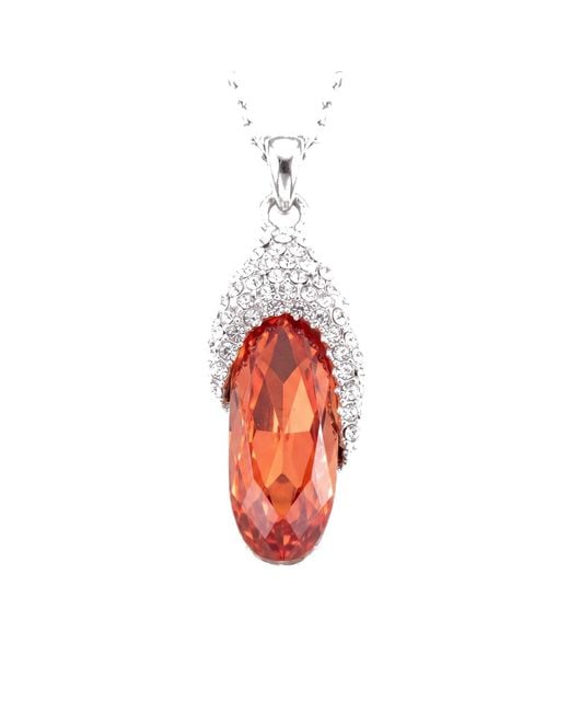Modenaire Red Oval Crystal Pendant Necklace