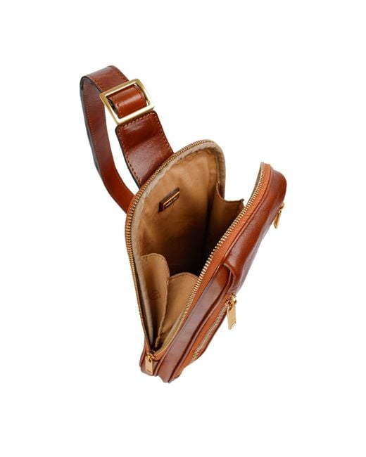 Time Resistance Brown Cognac Leather Sling Bag Chest Bag for men
