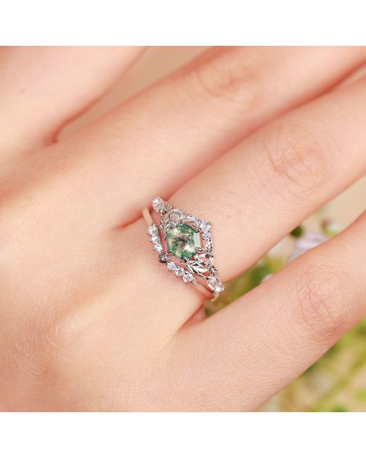 Azura Jewelry New York White Fae Meadow Moss Agate Ring Vermeil