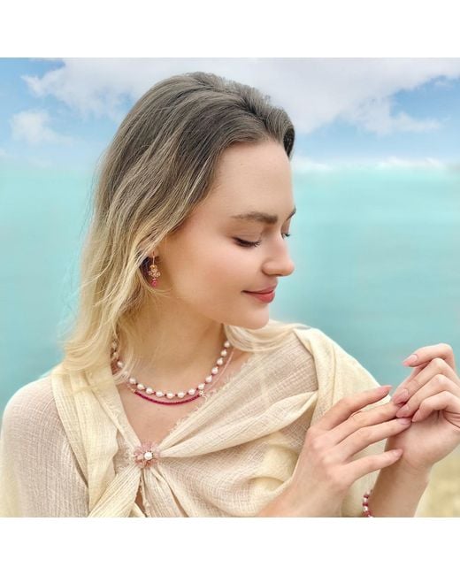 Farra Pink Freshwater Pearls And Rhodochrosite Adjustable Bracelet