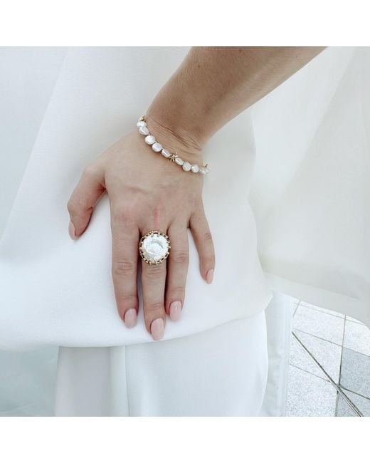 Farra Metallic Flat Freshwater Pearls Setting Chunky Ring