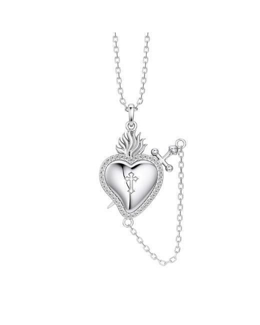 Vanimy Metallic Flaming Heart With Dagger Necklace