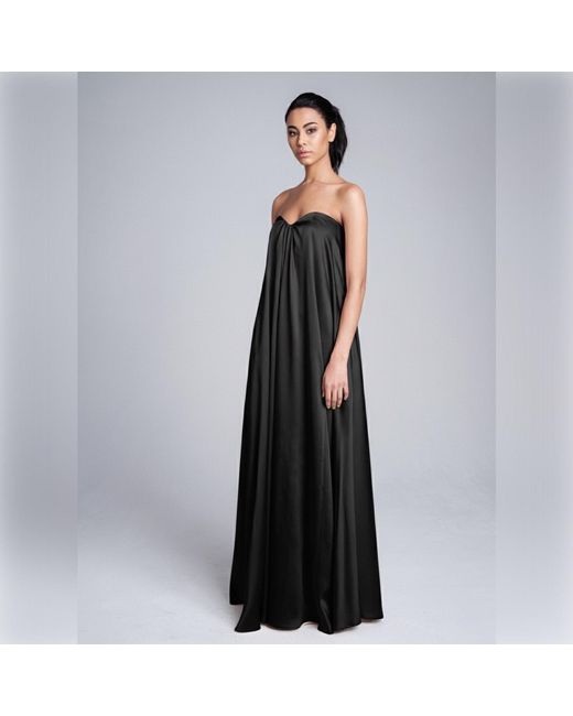 Imaatu Black Quiet Pure Silk Gala Evening Gown Pockets Sculpting Internal Corset Carpet Maxi Dress