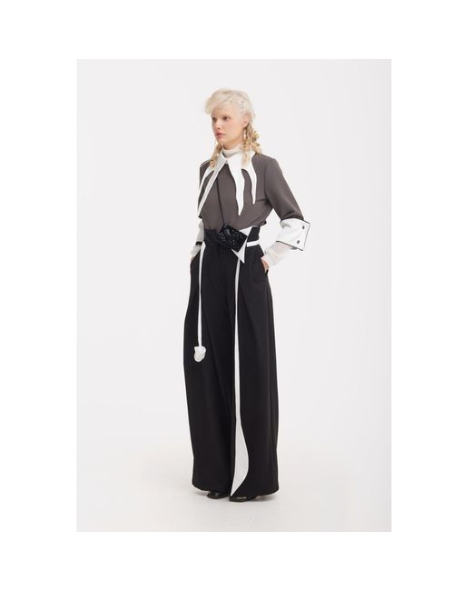 Julia Allert Black Fashion Forward Wide-Leg Pants & Contrast Belt