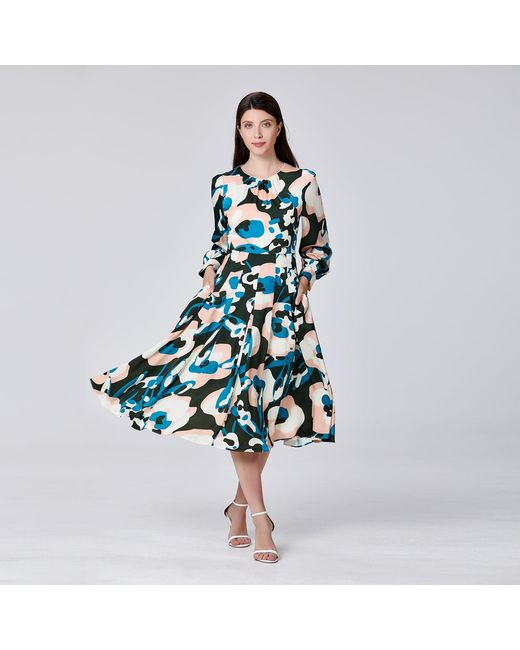 Smart and Joy Green Macro Abstract Print Round Neck Dress