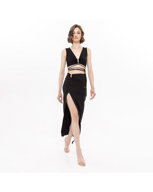Nissa Black High Waisted Midi Skirt