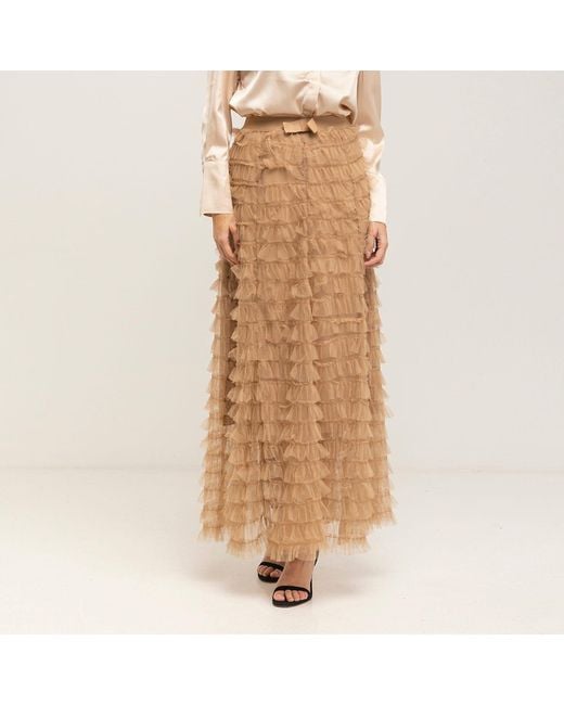 Tantra Spain Sl Natural Neutrals Long Skirt With Tulle Ruffles And Elastic Waistband