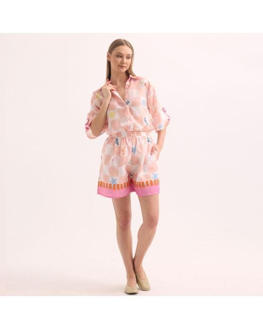 LOVEIST STORE Pink Angel Linen Blend Short Sleeve Shirt