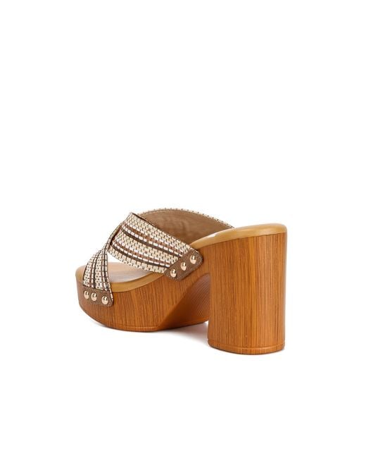 Rag & Co Brown Finley Raffia High Block Heel Clogs