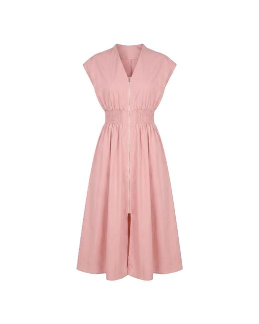 Modenaire Pink Zip Front Midi Dress Refined Silhouette