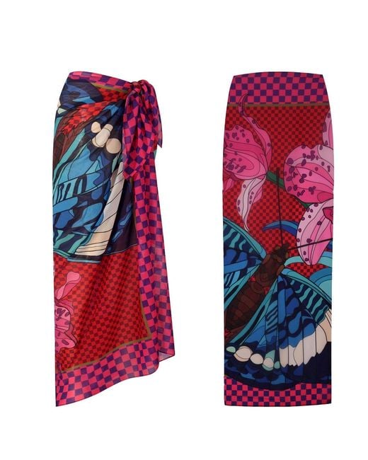 LOVEIST STORE Red Floren Butterfly Printed Pareo Sarong