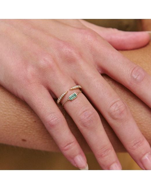 Zohreh Metallic Emerald Adjustable Chain Ring 9K