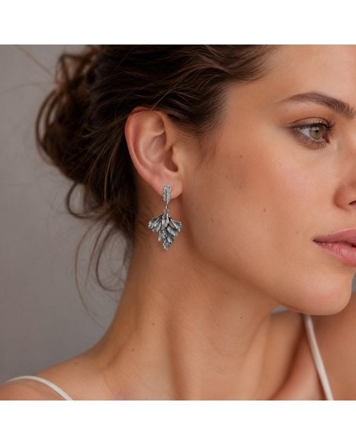 Unaloe Metallic Sterling Leaf Drop Earrings – Nature Inspired Statement Earrings – Handmade Italian Jewelry For