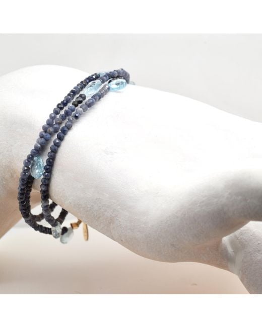Lori Kaplan Design Blue Triple Wrap Sapphire And Topaz Necklace