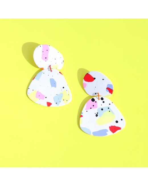 By Chavelli Yellow Paint Splatter Dangly Earrings