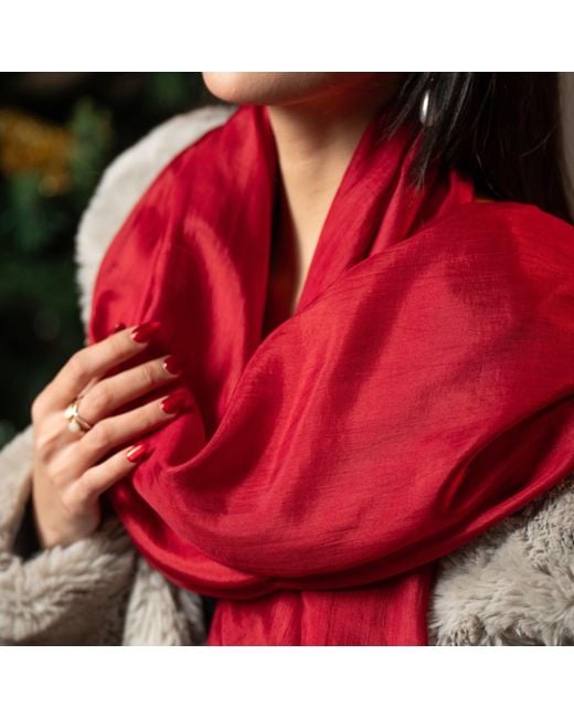Silk and Bears Red Crimson Silk Scarf – Hand-Dyed Mulberry Silk Shawl, Evening & Occasion Wrap