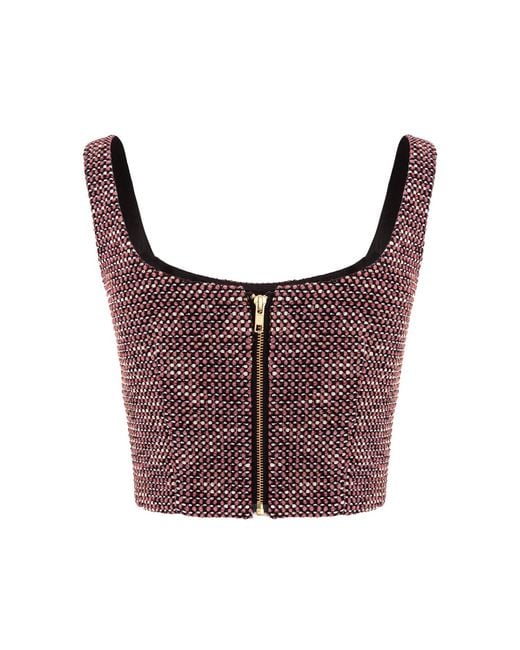 AVENUE No.29 Purple Tweed Cropped Blouse With Metallic Zipper