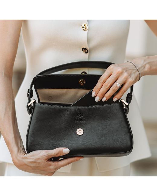 Time Resistance Black Leather Baguette Handbag For