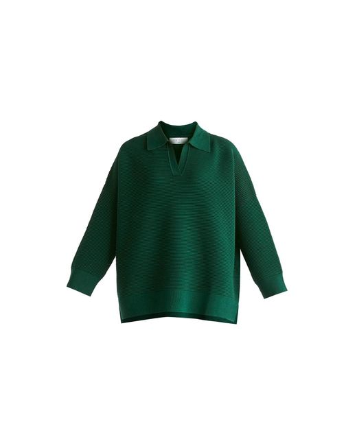 Paisie Green Polo Collar Ribbed Jumper