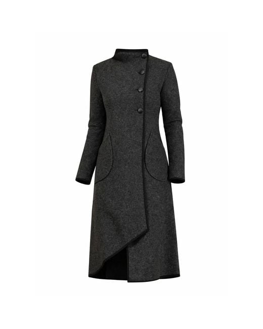 Nikka Place Black Asymmetrical Boiled Wool Cardigan With Buttons And High Neck