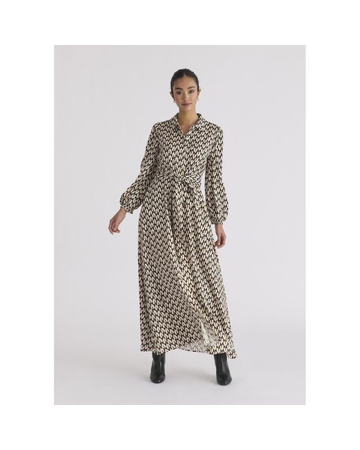 Paisie Natural Geometric Print Maxi Shirt Dress