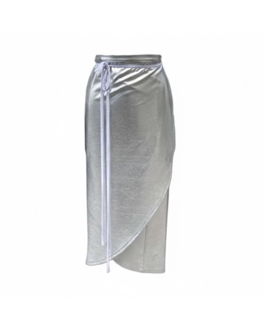 Imaatu Gray Drape Glam Metallic Wrap Skirt One Size