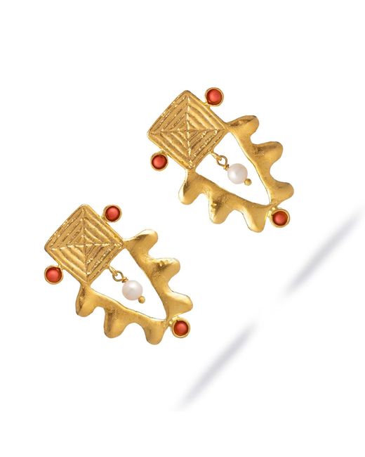 Ebru Jewelry Metallic Isis Charm Coral & Pearl Earrings