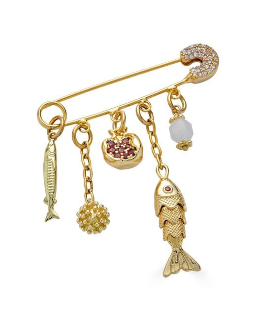 Loni Paul Jewelry Metallic Fish & Pomegranate Brooch
