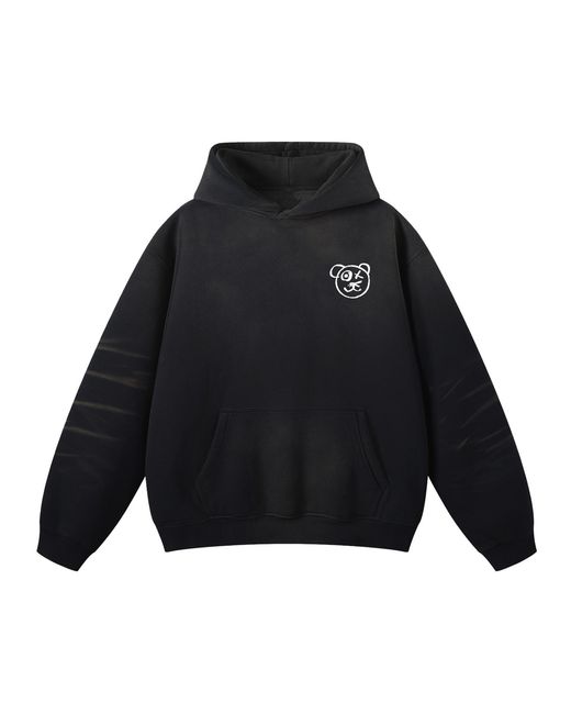 X Ilona Blue Blue Universal Fit Graffiti Teddy Bear Cotton Espresso Vintage Wash Hoodie for men