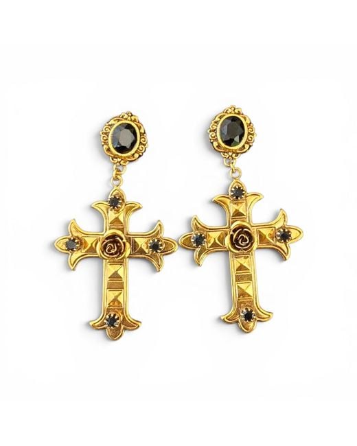 Vstyle Metallic Sacred Rose Cross Earrings