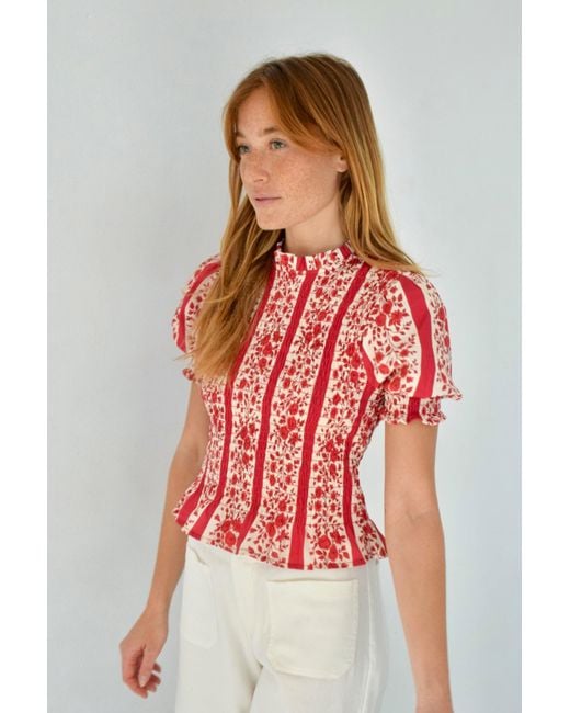 Mind Traveler Red Chia Floral Short-Sleeved Blouse