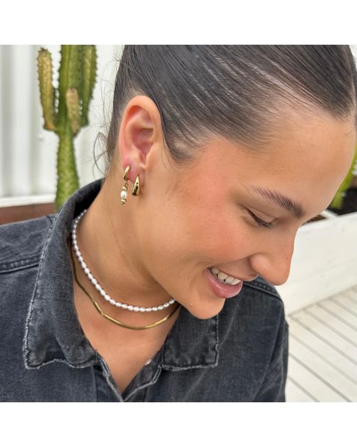 Evie Jewelry Metallic Midnight Run Pearl Huggie Hoop Earrings