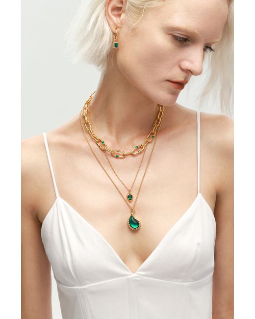 Classicharms Metallic Emerald Pendant Necklace
