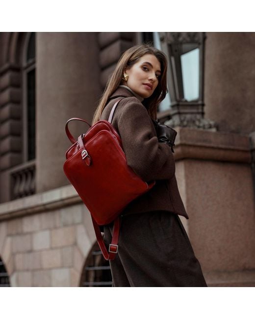 Time Resistance Red Convertible Leather Backpack Shoulder Bag