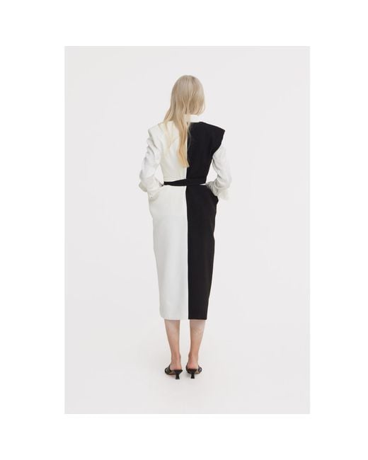 Julia Allert Black Neutrals Fashion Midi Dress With Belt And Bold Shoulders – & Ivory