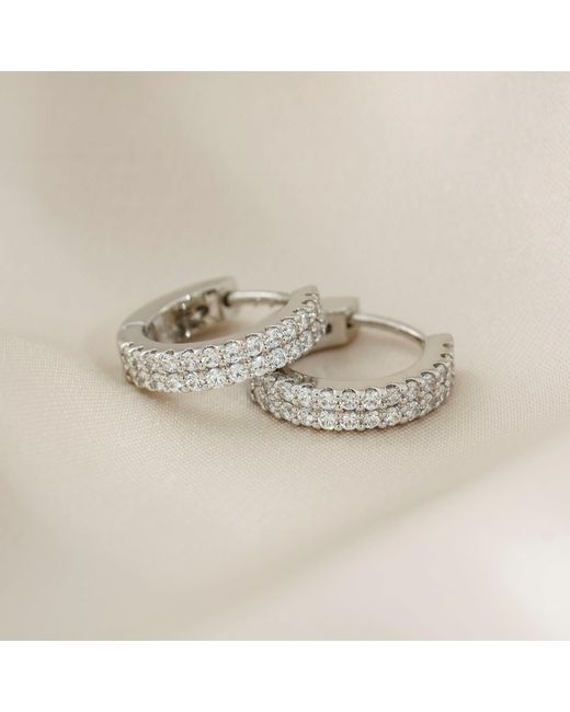 Diamonbliss White Embellished With Swarovski Plated Double Row Huggies Earrings