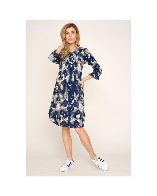 At Last Blue Annabel Cotton Tunic In Navy Tropical