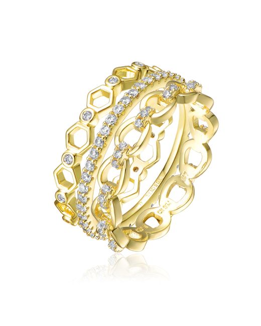 Genevive Jewelry Metallic Sterling Silver Gold Plated Clear Cubic Zirconia Wide Band Ring